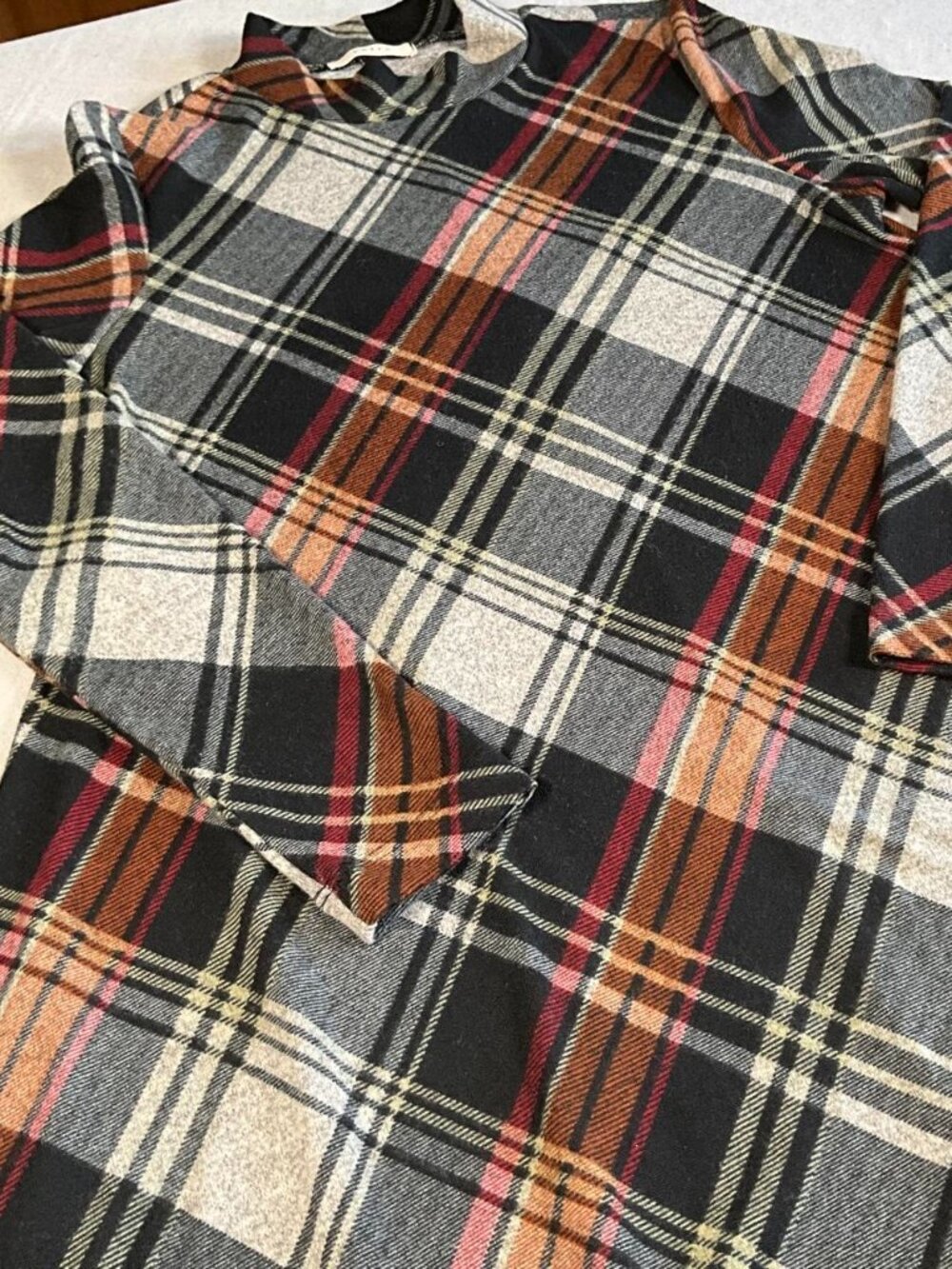 Entro Women's Small Plaid Cowl Neck Dress Black Cream Rust Made USA